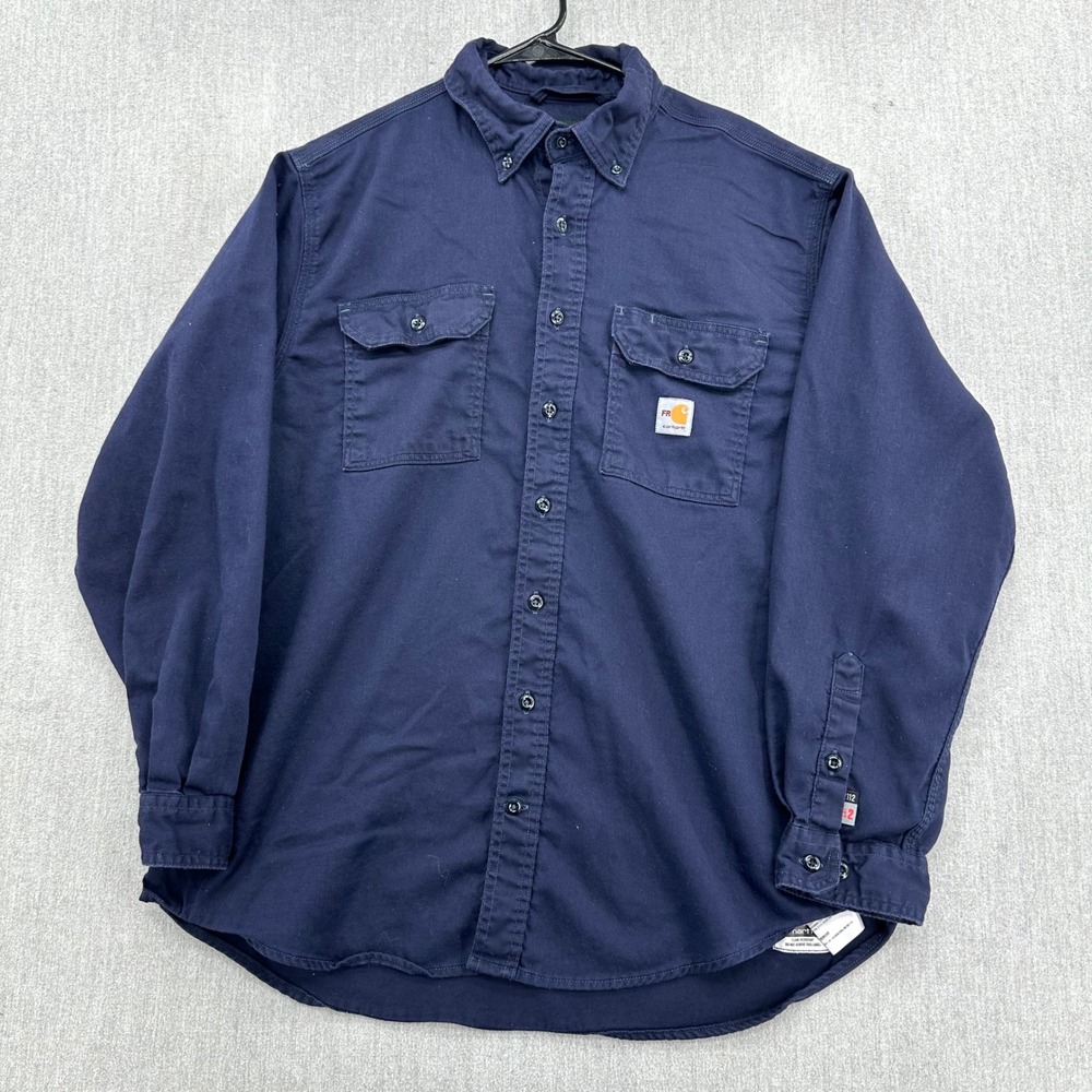 Carhartt FR Work Shirt Mens XL Navy Flame Resistant Loose Fit Button Down CAT 2